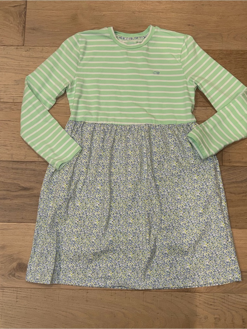 Vineyard Vines Mint Stripe Top with Blue Floral Skirt Dress